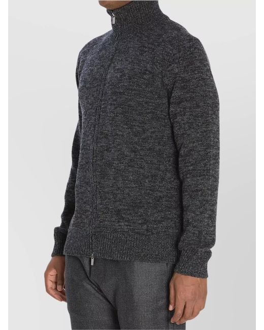 Barena Gray Wool Ribbed High Collar Zip Jumper for men