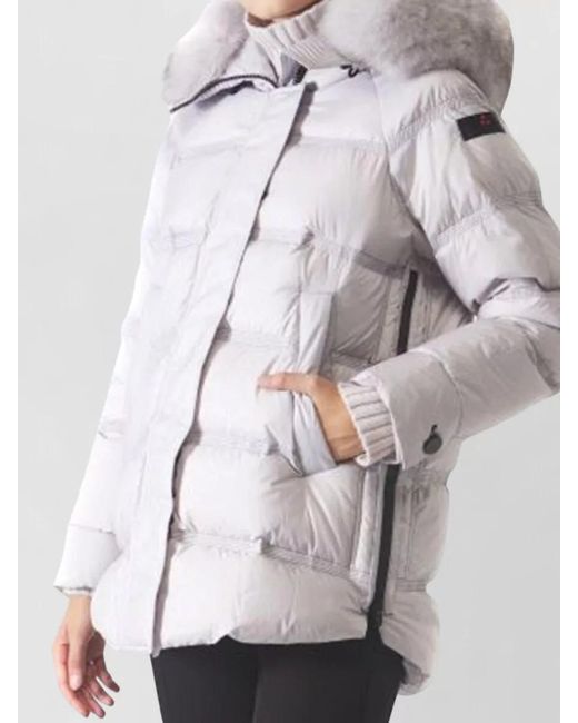 Peuterey Gray Hooded Long Jacket Elastic Cuffs Quilting