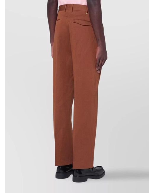 PT Torino Brown Cotton Linen Straight-Leg Trousers for men