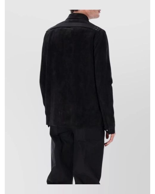Rick Owens Blue Jacket Suede Texture Collar Detail Pockets for men
