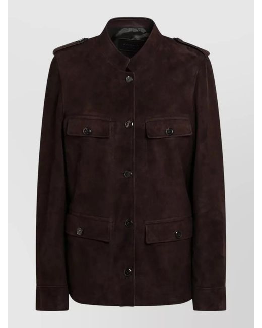 Prada Black Jacket Structured Shoulders Epaulettes Flap Pockets