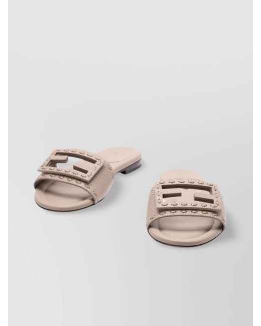 Fendi Natural Leather Baguette Slides