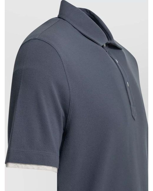 Brunello Cucinelli Blue Layered Effect Button Front Polo Shirt for men