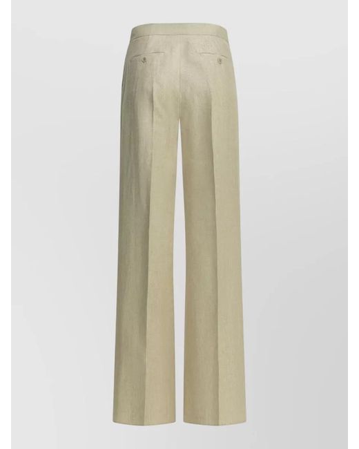Max Mara Natural Tailored Linen Pants Belt Loops Wide Leg