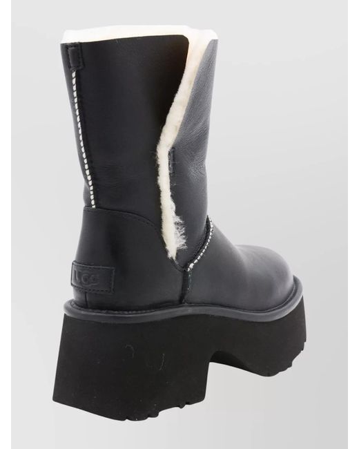 Ugg Black Stylish Platform Ankle Boots With Round Toe