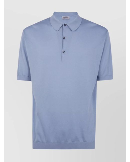 John Smedley Men's Blue Short Sleeves Polo Collar Shirt