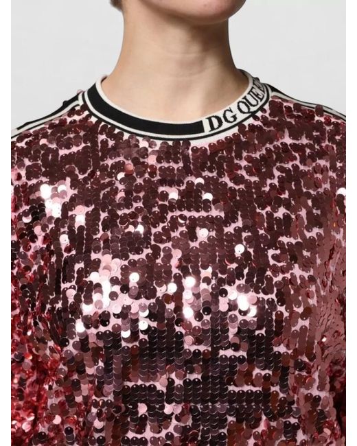 Dolce & Gabbana Red Dg Queen Sequin Crew Neck Sweater
