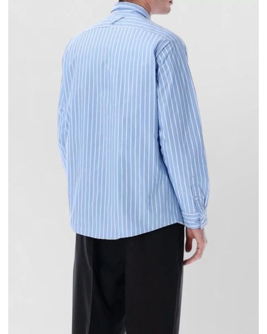 Prada Blue Overshirt Renylon Stripe Relaxed Fit Long Sleeves for men
