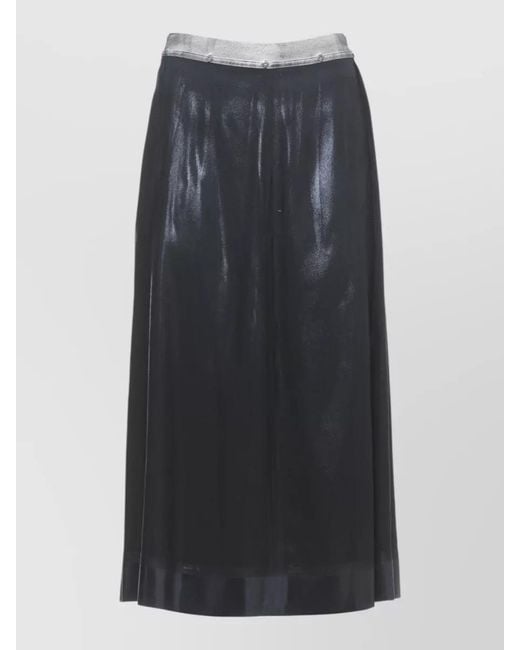 Maison Margiela Blue Satin Midi Skirt Flared Hem Contrasting Waist
