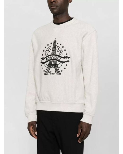 KENZO White Cotton Crew Neck Long-Sleeve Sweatshirt for men