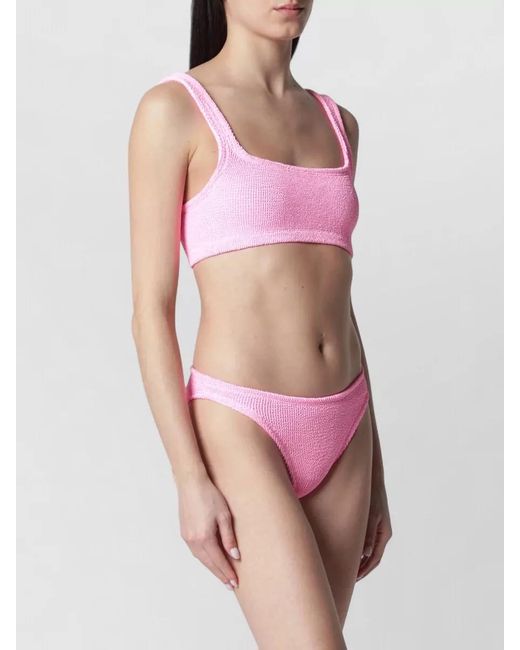 Hunza G Pink Square Neck One Piece High Cut Swimsuit