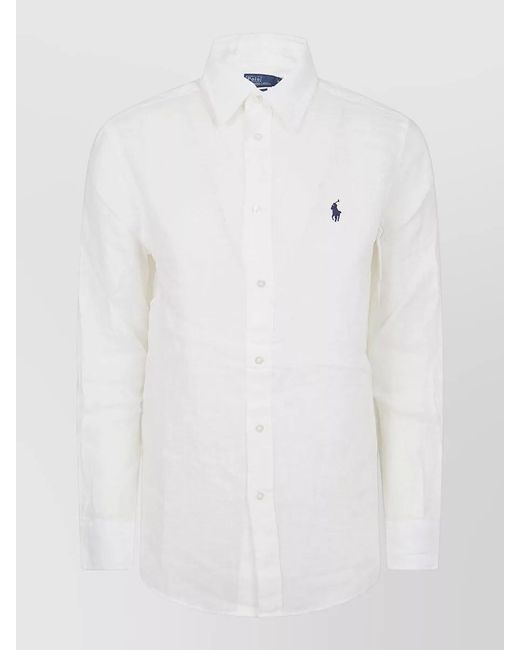 Polo Ralph Lauren Long Sleeve Linen Shirt Button Front in White | Lyst