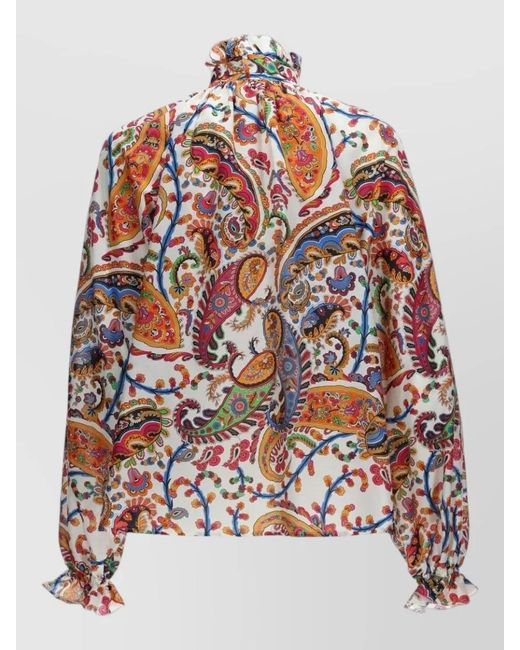 Etro Multicolor Paisley-Print Tie-Neck Silk Blend Blouse