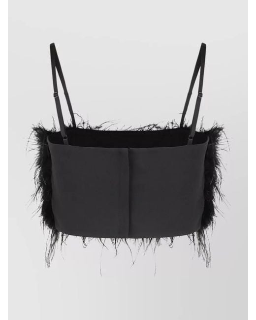 Pinko Black Salagiochi Feather Trim Cropped Top