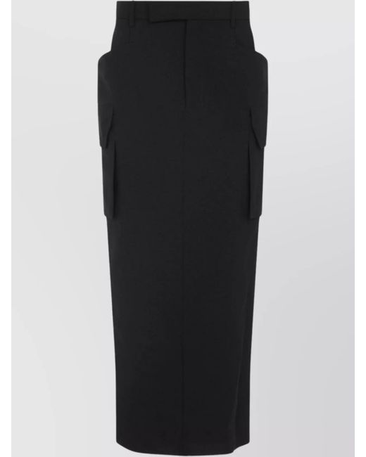 Rick Owens Black Virgin Wool High-Rise Cargo Midi Skirt