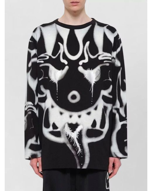 Y-3 Black Cotton Crew Neck Graphic Sweater for men