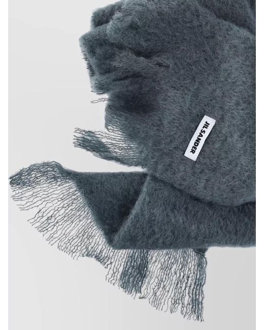 Jil Sander Gray Soft Texture Scarf Fringed Edges Design for men