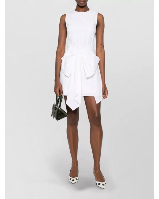 ROTATE BIRGER CHRISTENSEN White Organic Cotton Sleeveless Bow-Detail Mini Dress