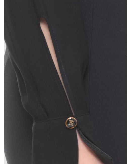 Elisabetta Franchi Black Draped Front Collared Viscose Bodysuit