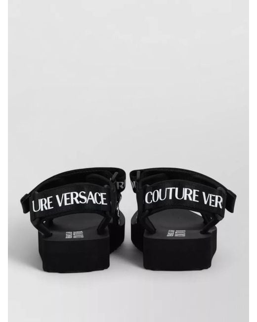 Versace Jeans Couture Black Miami Flat Sandals Open Toe Straps