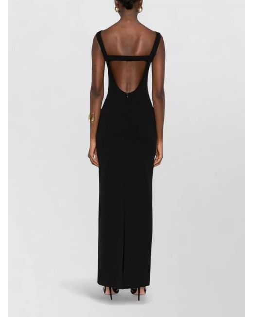 Solace London Black Imogen Dress Boat Neck Maxi Slit