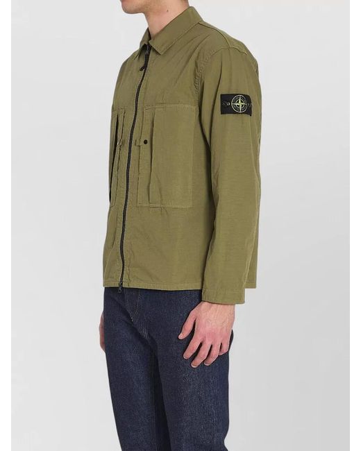 Stone Island Green Ripstop Cotton Overshirt Shirt Jacket for men