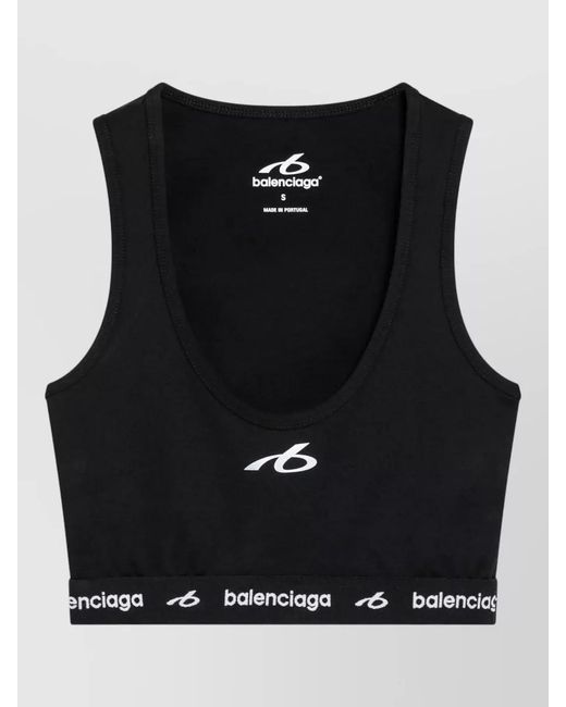 Balenciaga Black Sleeveless Scoop Neckline Top Elastic Hem