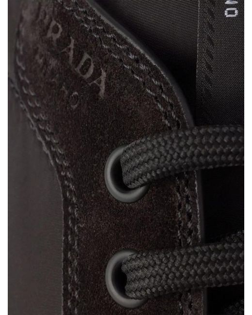 Prada Black Speedrock Renylon Suede Lace Up Sneakers for men