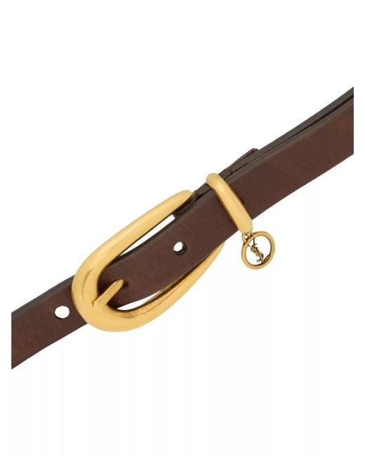 Saint Laurent White Cassandre Charm Leather Belt Elongated Buckle