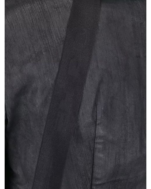Rick Owens Blue High Collar Coat Adjustable Tie Design