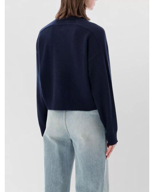 Loulou de Saison Blue Cropped V Neck Top Long Sleeves