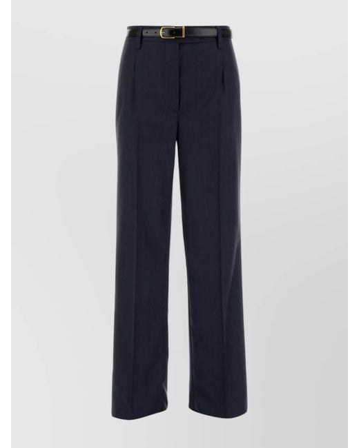 Prada Blue Embroidered Wool Straight Trousers