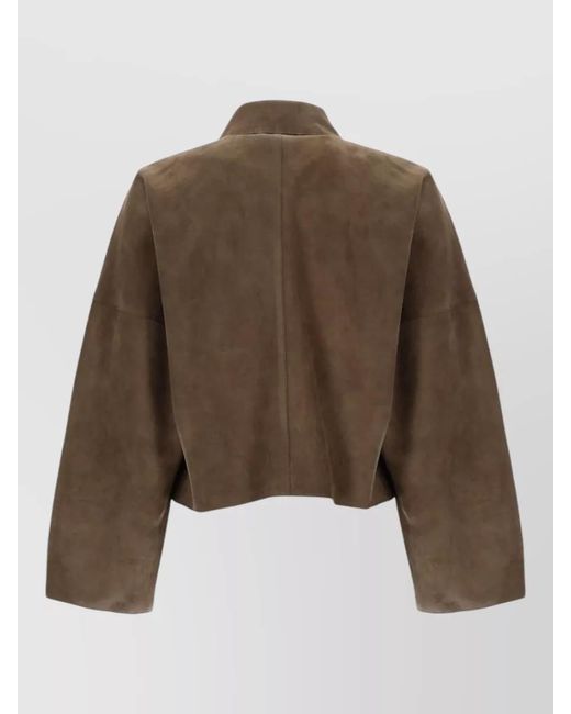 Filippa K Brown Coach Collared Oversized Suede Jacket Long Sleeves
