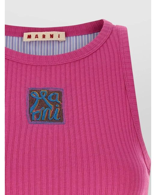Marni Pink Cotton Logo Patch Tank Top