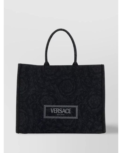 Versace Black Large Fabric Embroidered Tote Bag