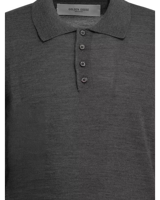 Golden Goose Deluxe Brand Gray Wool Knit Polo Shirt Long Sleeves for men