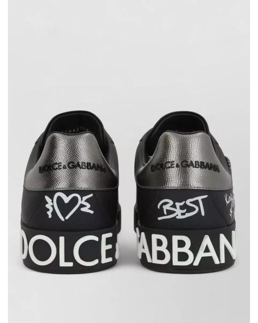Dolce & Gabbana Black Portofino Crown Appliqué Graphic Text Sneakers for men