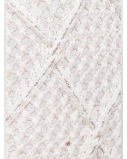 Peserico Natural Crewneck Cropped Top Beaded Knit Pattern