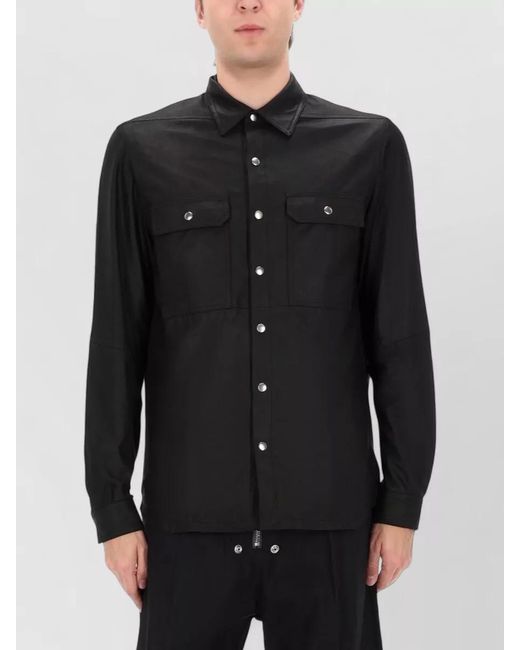 Rick Owens Black Leather Shirt Jacket for men