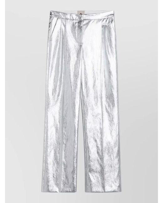 THE GARMENT White Pants Elastic Waistband Metallic Finish Wide Leg