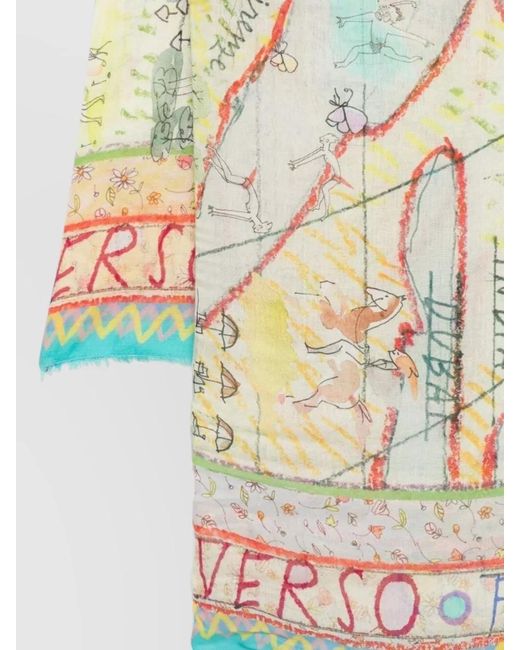 Faliero Sarti Multicolor Silk Blend Printed Fringed Scarf
