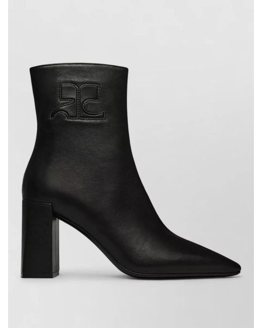 Courreges Black Ankle Boots Block Heel Pointed Toe
