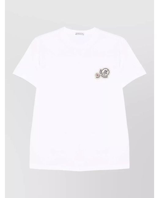 Moncler White Cotton T Shirt Featuring Dual Logo Patch for men