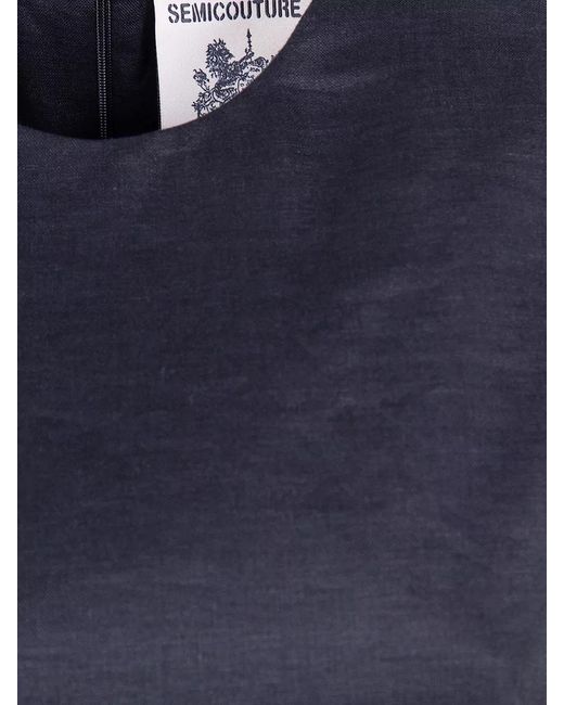 Semicouture Blue Linen Dress Shorts Sleeveless Round Neck