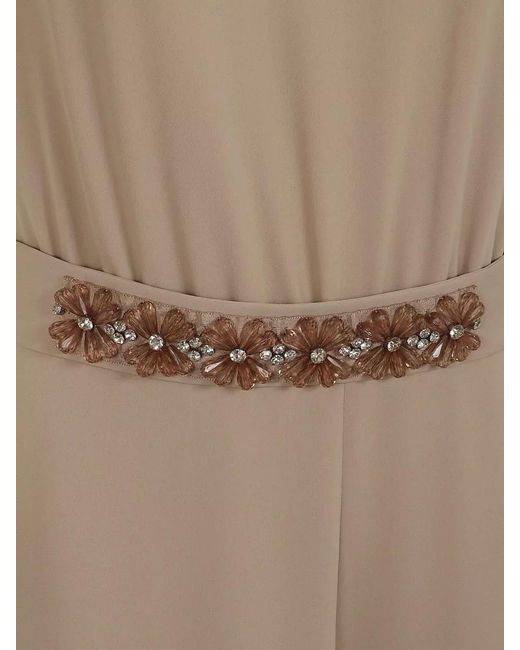 P.A.R.O.S.H. Natural Jumpsuit Belt Detail Floral Appliques Back