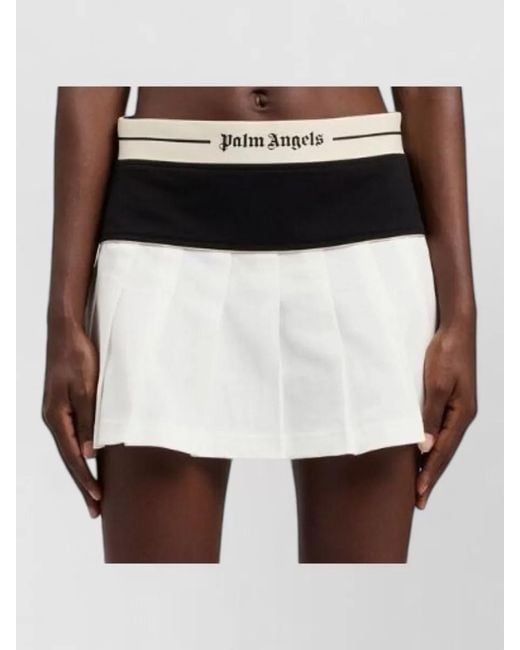 Palm Angels White Logo Skirt Straight Cut Contrast Waistband