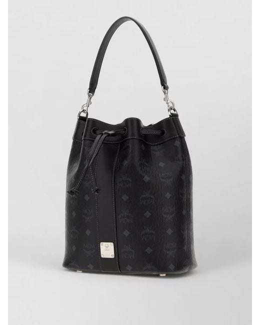 MCM Black Dessau Bucket Bag Printed Canvas Strap