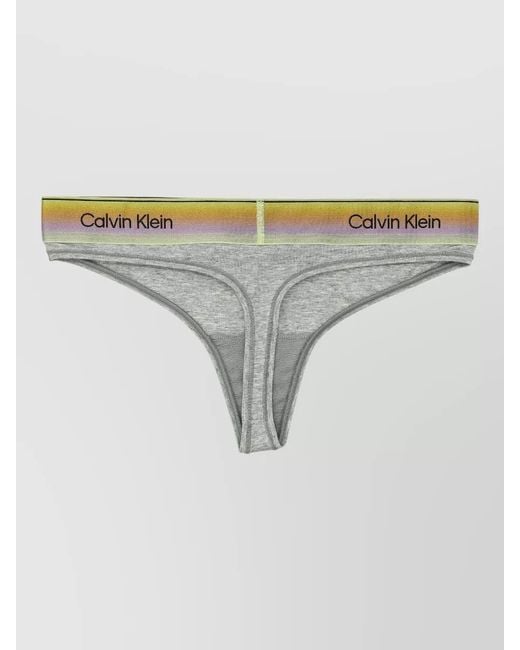 Calvin Klein Gray Thong Band Logo Elastic Waistband