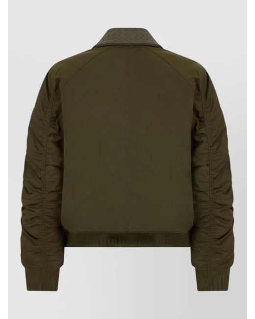 Bottega Veneta Green Leather Trim Padded Bomber Jacket