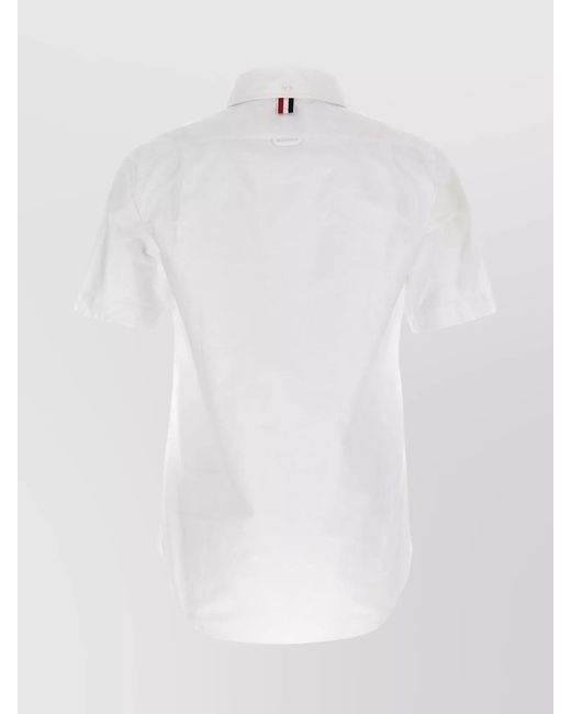 Thom Browne White Straight Fit Short Sleeve Cotton Shirt for men